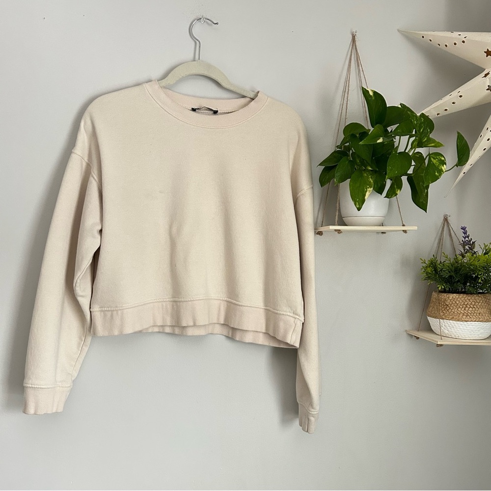 🩷ZARA CROPPED WARM COZY CREWNECK SWEATSHIRT LONG SLEEVE SIZE MEDIUM TRENDING - Picture 6 of 6